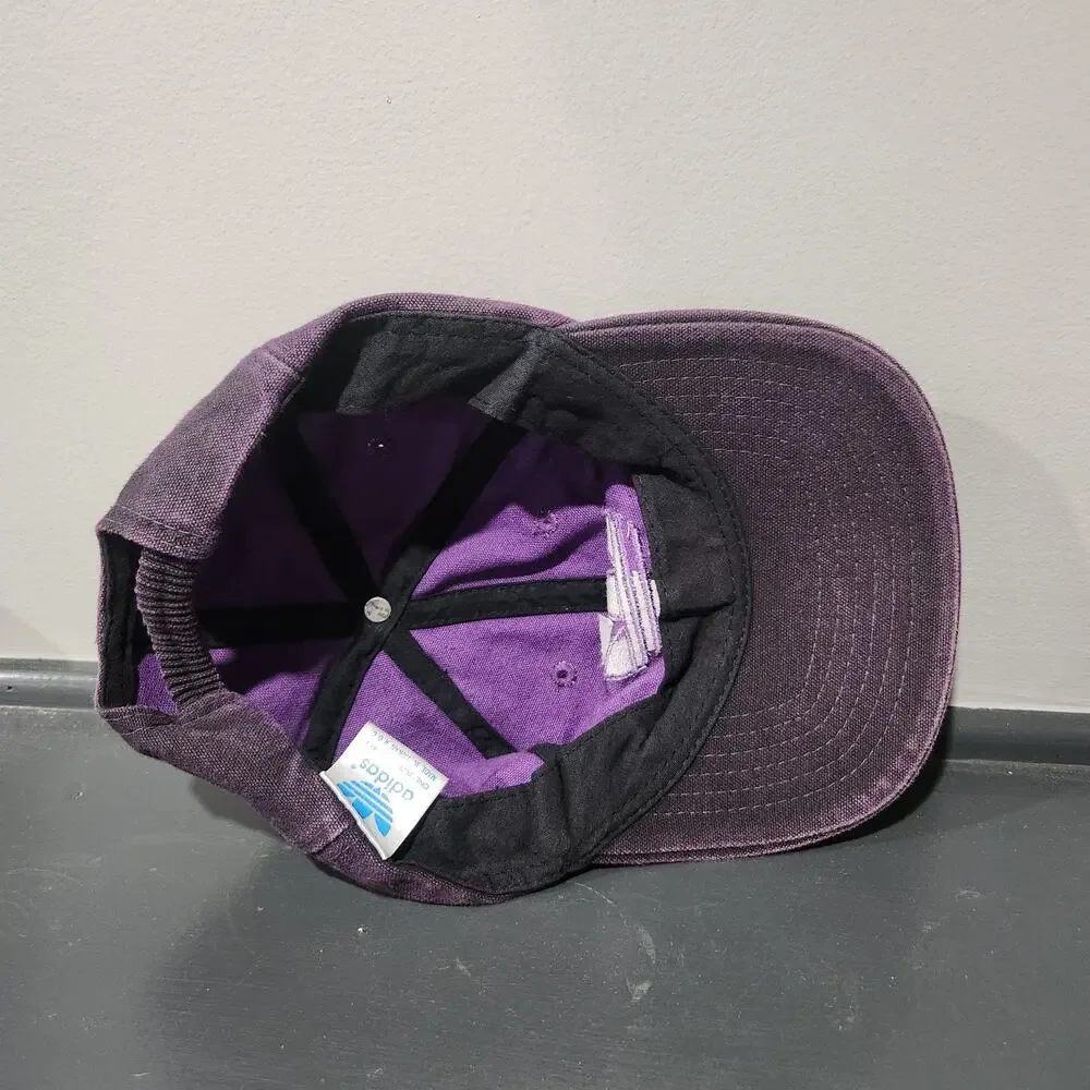 VTG 80s Adidas Trefoil‎ Purple Canvas Spellout 1980s Hat Cap OSFA One Size